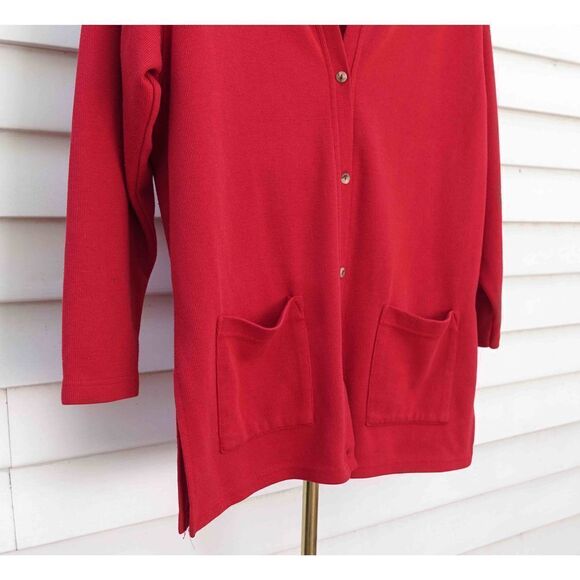 Vintage 90s Express Tricot Red V-Neck Cardigan Sweater - Picture 3 of 6